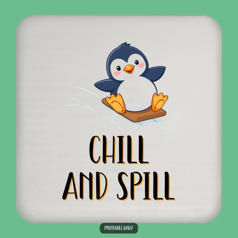 Funny Penguin Coaster: Protect Surfaces With Starry Slope Humor