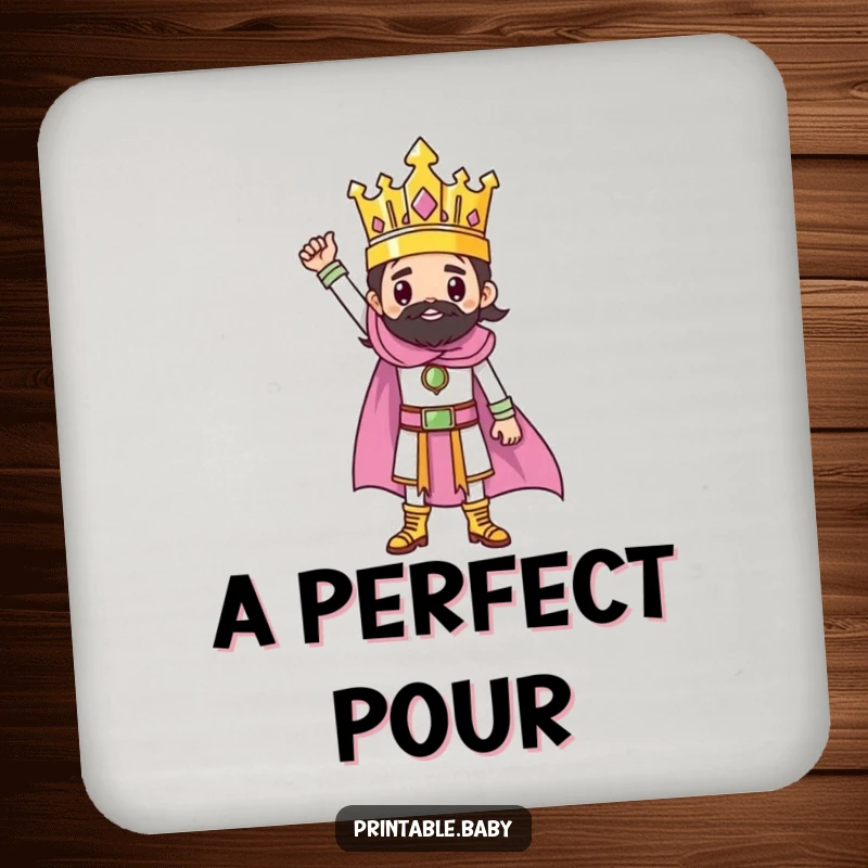 Funny drink coaster with a triumphant ruler character standing on a finished drawing.