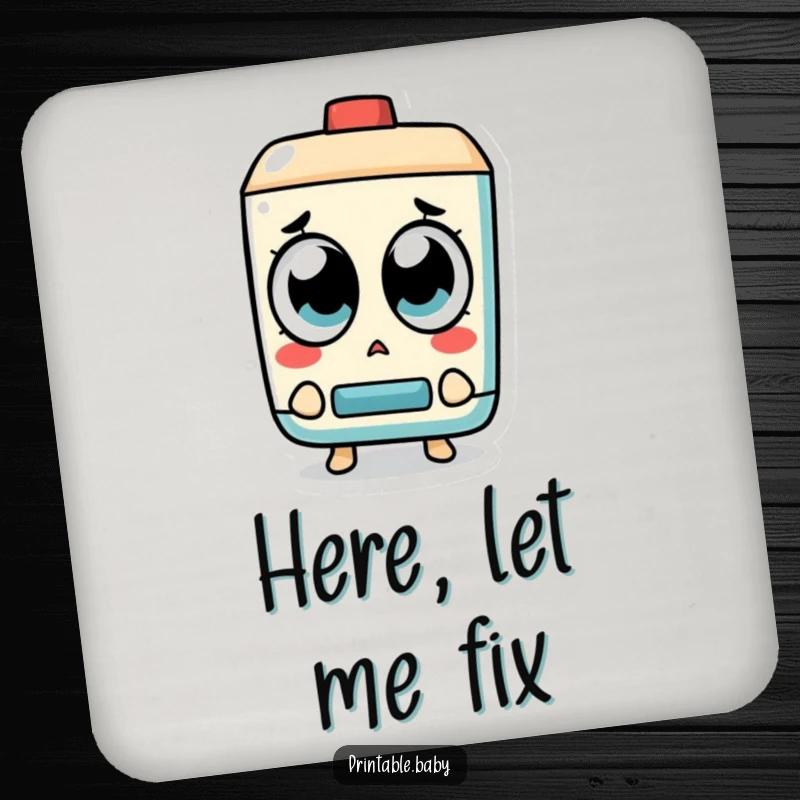 Funny Eraser Coaster: A surprised eraser character with big eyes watches a mistake disappear, designed for humorous drink protection.