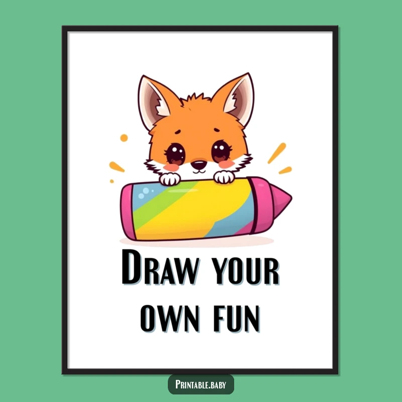 Funny Fox Poster: Crayon Peek Art, Ideal Funny Gift for Studios