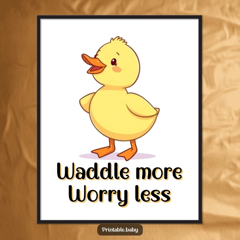 Funny Duckling Waddling Boots Poster: A spirited duckling in little boots, captured mid-waddle, radiating happiness.