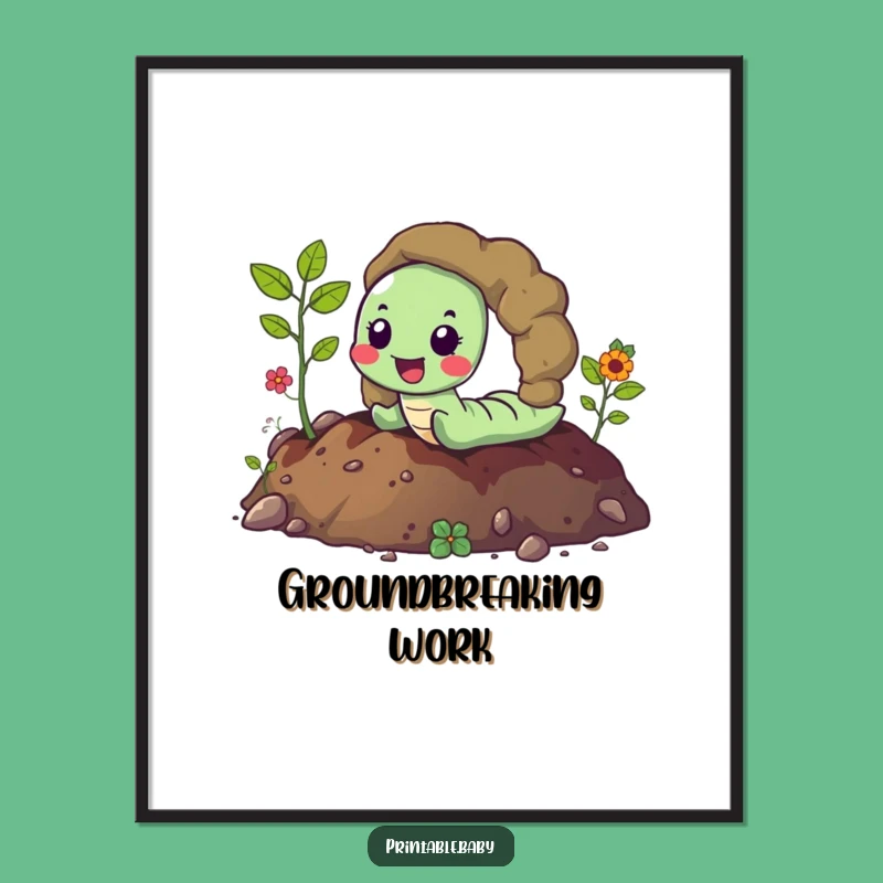 Funny Happy Worm Poster: Hilarious Wall Art for a Vibrant, Earthy Space