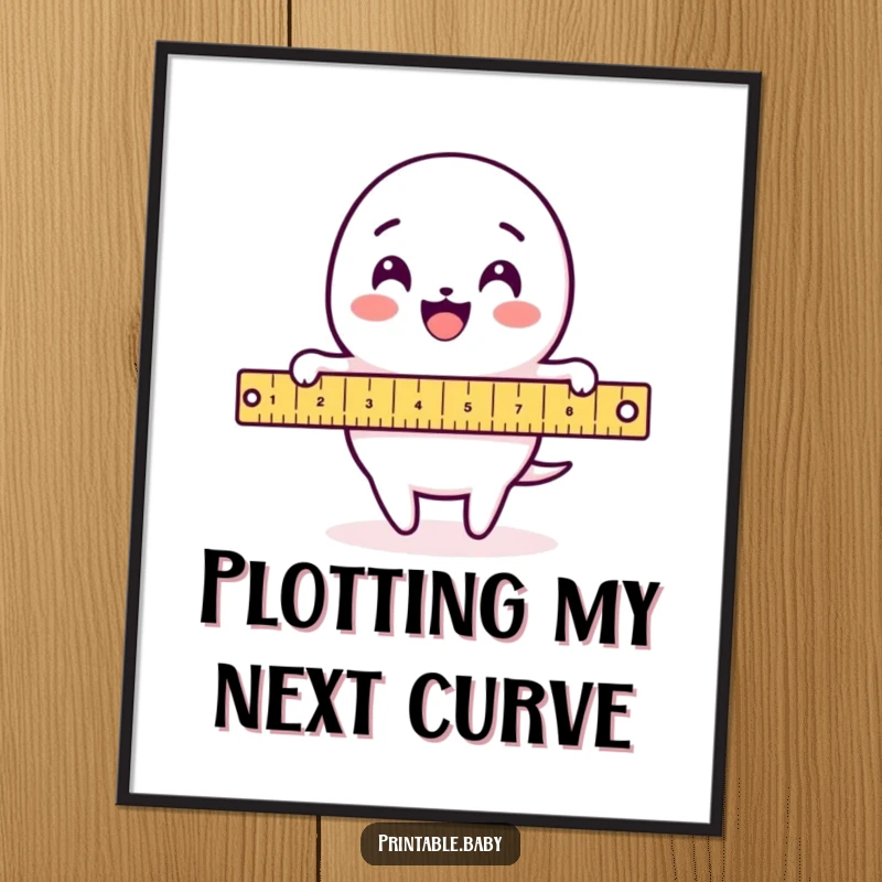 Funny Ruler Poster: Whimsical wall art of a delighted ruler character measuring a loop-de-loop pattern, celebrating precision and playful design.