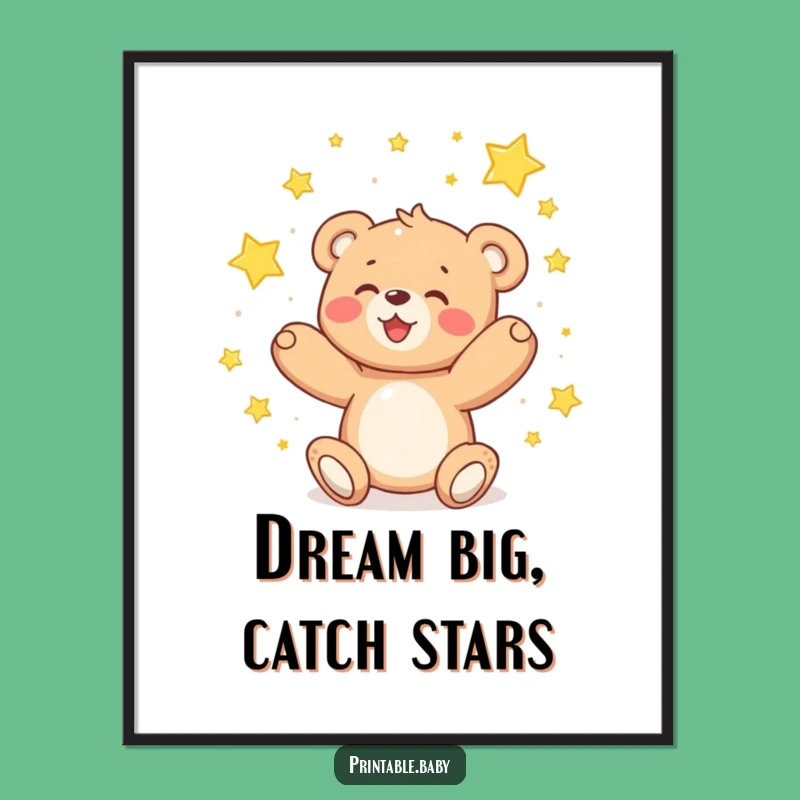 Funny Teddy Bear Stars Poster - Delighted Dreamer Art Gift