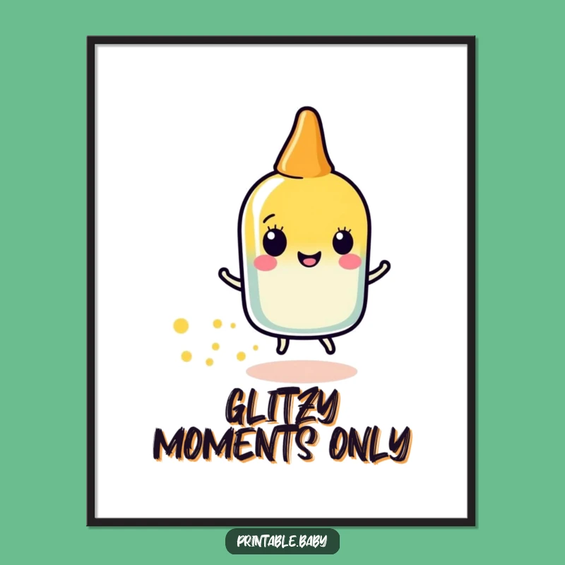 Funny Glue Stick Sparkle Poster: Happy Character Art Print Gift