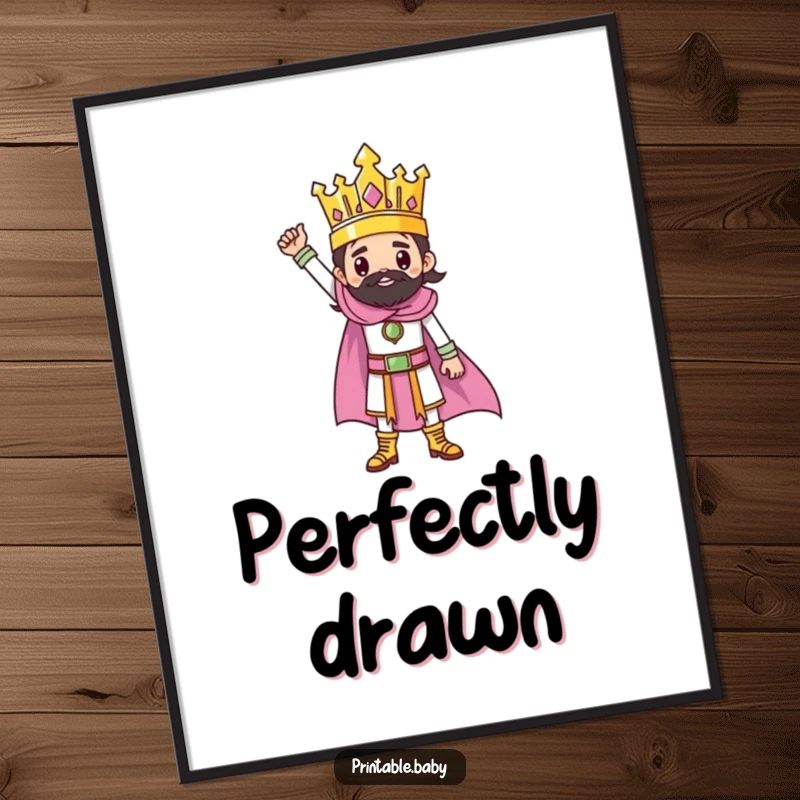 Funny poster of a victorious ruler character standing tall on a completed artistic drawing.