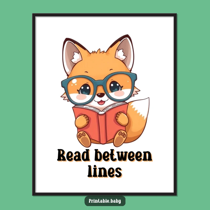 Funny Baby Fox Glasses Poster - Whimsical Wall Art for Book Nooks