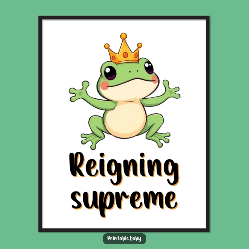 Funny Leaping Frog King Poster: Hilarious Royal Art for a Whimsical Space