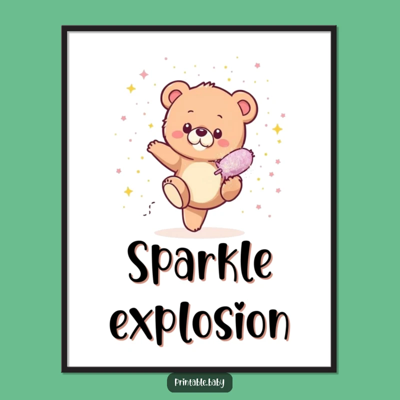 Funny Bear Cub Glitter Poster: Sparkle Explosion Art, Hilarious Gift for Joyful Spaces