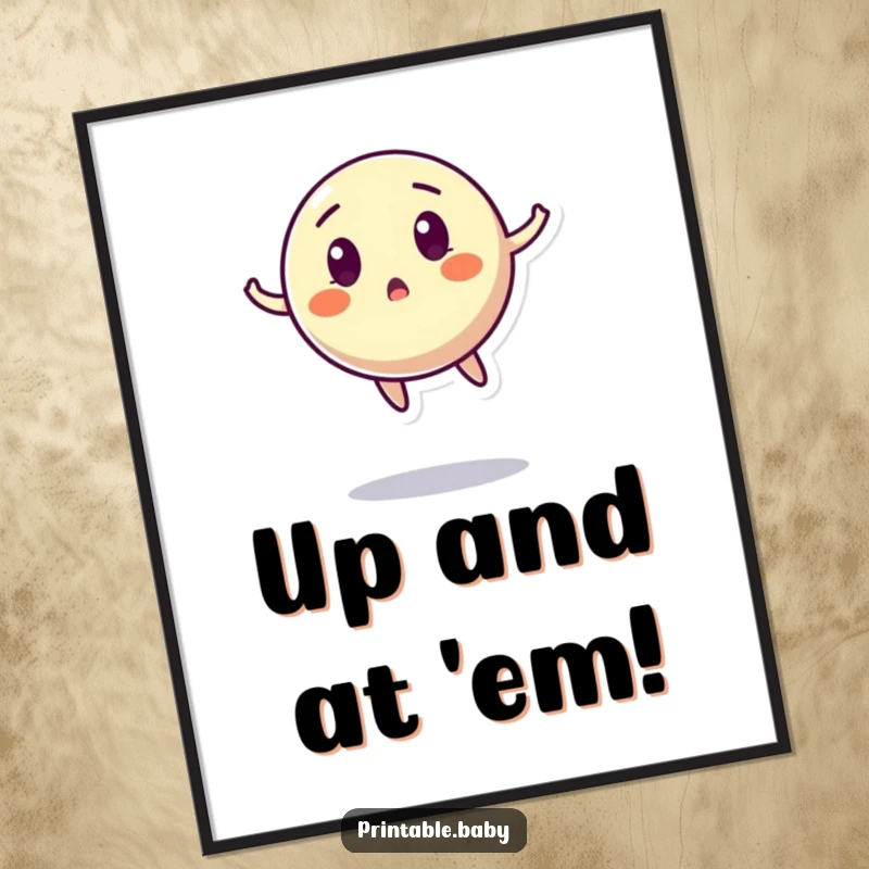 Funny Bouncing Ball Poster: A dynamic poster displaying a surprised, mid-air bouncing ball character, great for energetic spaces.