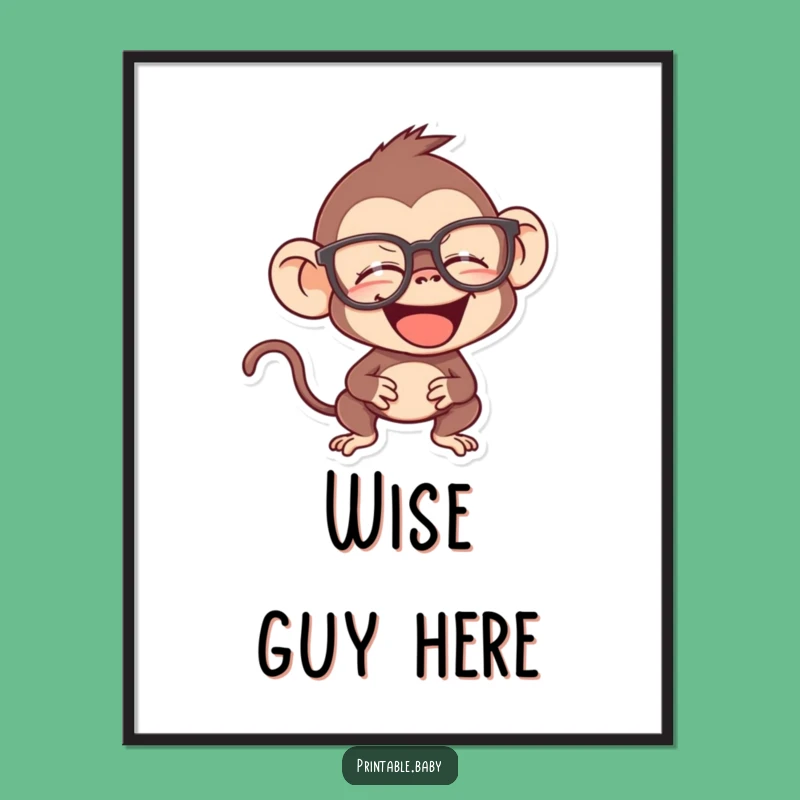Funny Monkey Poster - Art Print, Giggling Spectacled Primate, Hilarious Intellectual Decor Gift