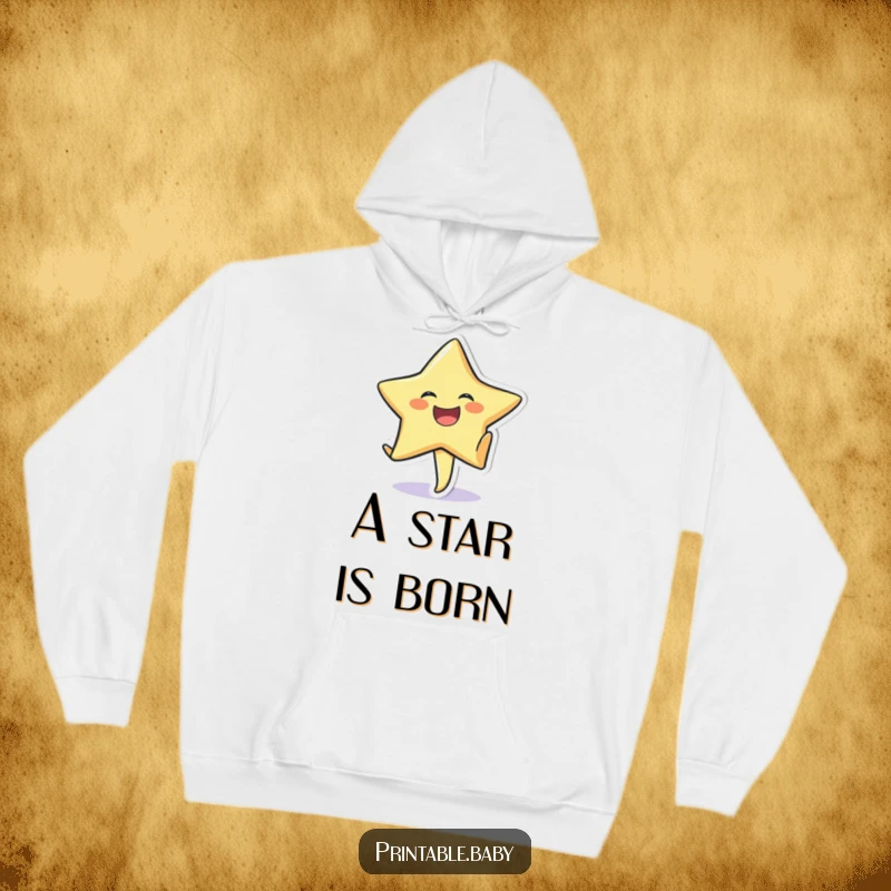 Funny hoodie featuring a jubilant star sticker character doing a dynamic cartwheel on textured paper.
