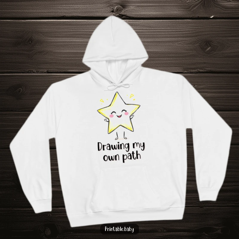 Funny crayon star hoodie with a smiling crayon character drawing a star, perfect for creative warmth and a funny gift.