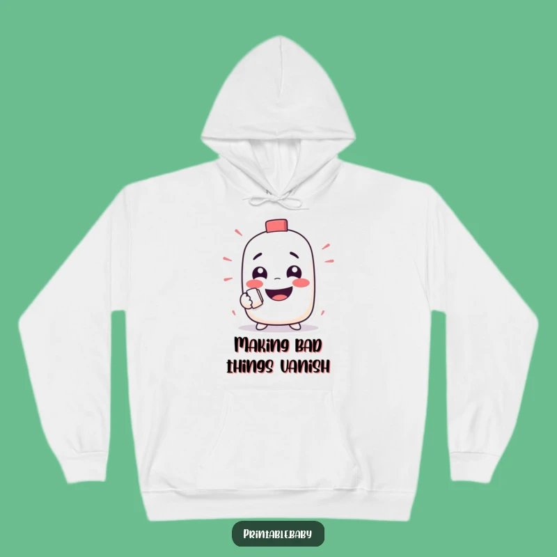 Cozy Funny Eraser Hoodie: Mischievous Character Wipes Grins, Humorous Comfort Gift