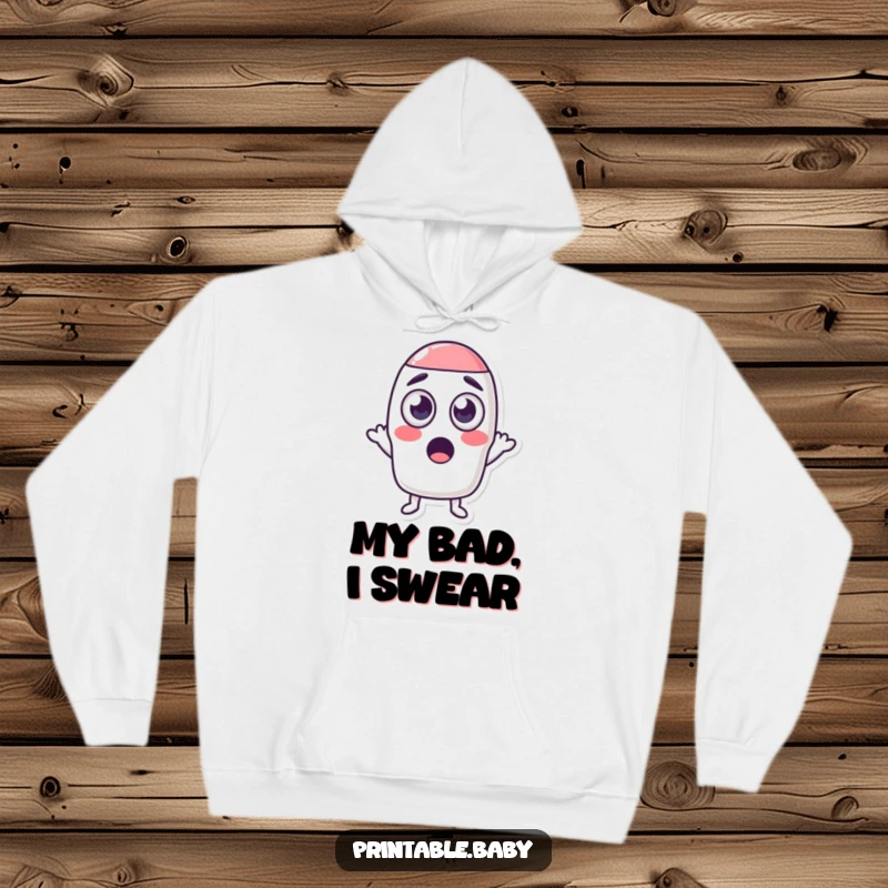 Funny hoodie featuring a startled eraser character with big eyes hilariously shrinking a shape, perfect for comfort and laughs.