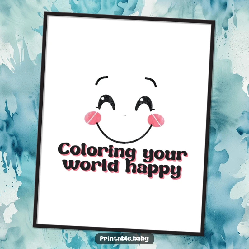 Funny Free Printable Wall Art depicting a smiling crayon character creating a giant, happy face on a blank page, full of artistic cheer.
