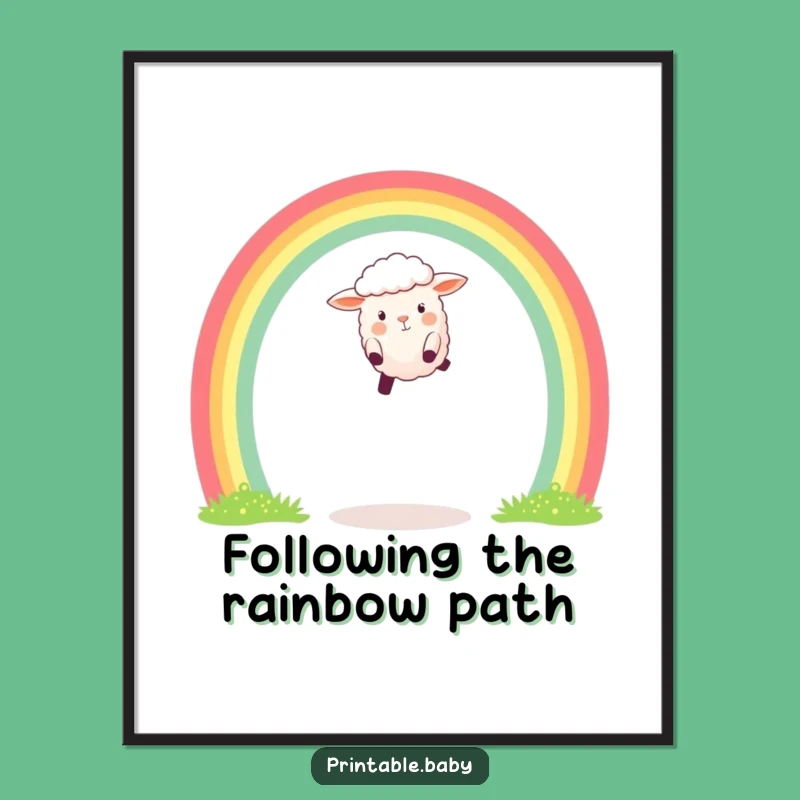 Funny Free Printable Wall Art: Sheep Rainbow Leap Decor Downloadable