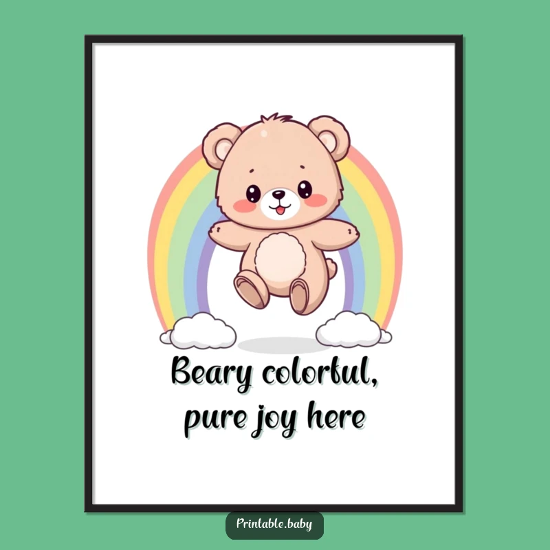 Free Printable Bear Rainbow Art: Funny Downloadable Wall Decor Gift!