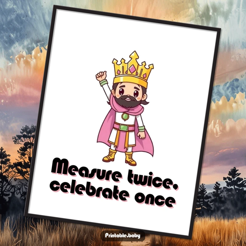 Funny Free Printable Ruler Wall Art: A triumphant ruler character stands heroically on a completed drawing.