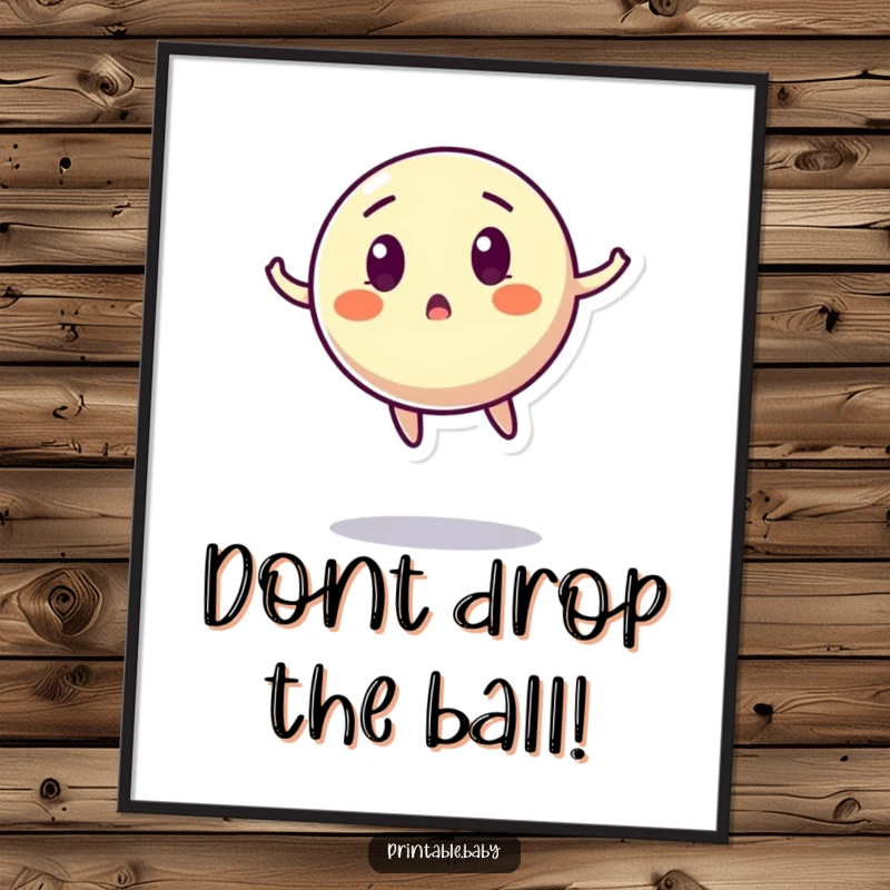 Free Printable Wall Art: A bouncing ball character mid-air with a surprised expression.