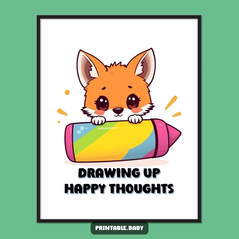 Funny Free Printable Wall Art: Fox Cub Crayon Decor Downloadable