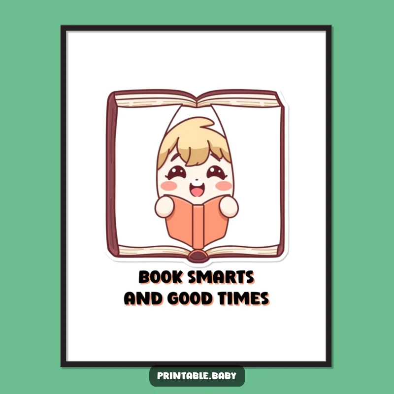 Funny Free Printable Wall Art: Joyful Book Character Reading Smile Downloadable Decor