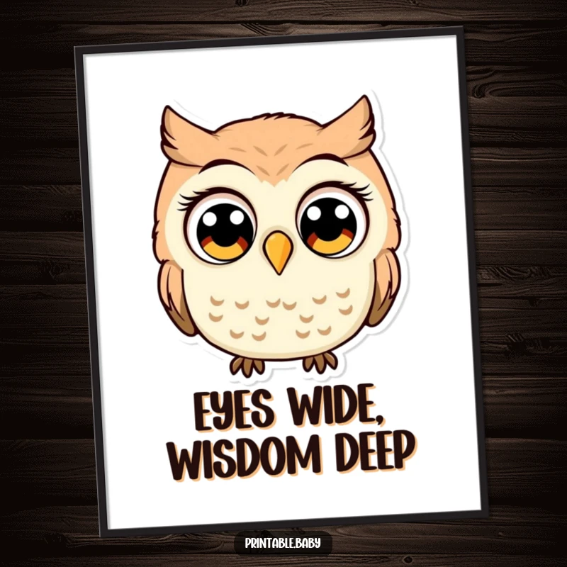 Funny Free Printable Wall Art of a wide-eyed, surprised owl with a comical expression.
