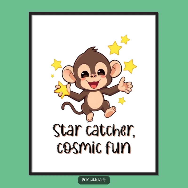 Free Printable Monkey Star Art: Funny Downloadable Whimsical Wall Decor Gift!
