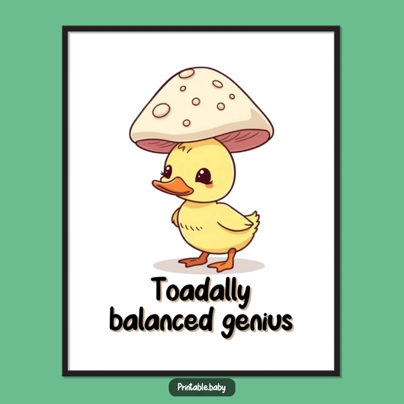 Free Printable Wall Art: Duckling Mushroom Balance, Funny Downloadable Decor