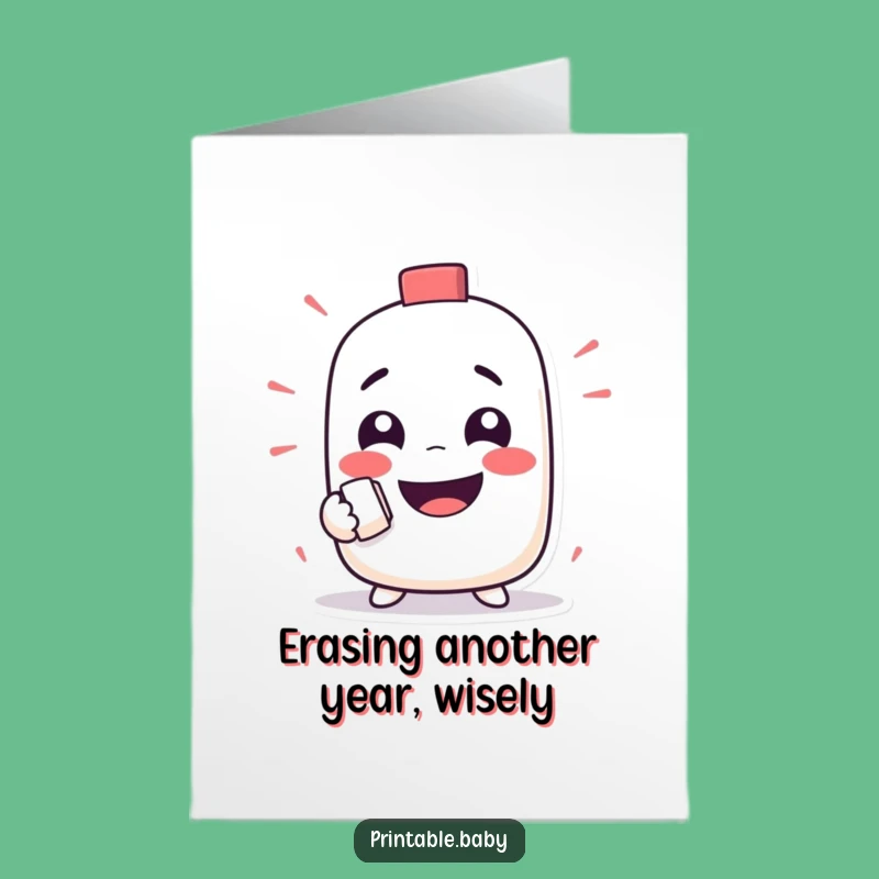 Free Printable Birthday Card: Mischievous Eraser Rubbing Out Fun - Funny Downloadable Gift