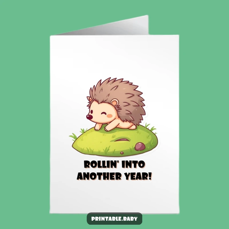 Free Printable Birthday Card: Funny Hedgehog Rolling, Perfect Downloadable Gift