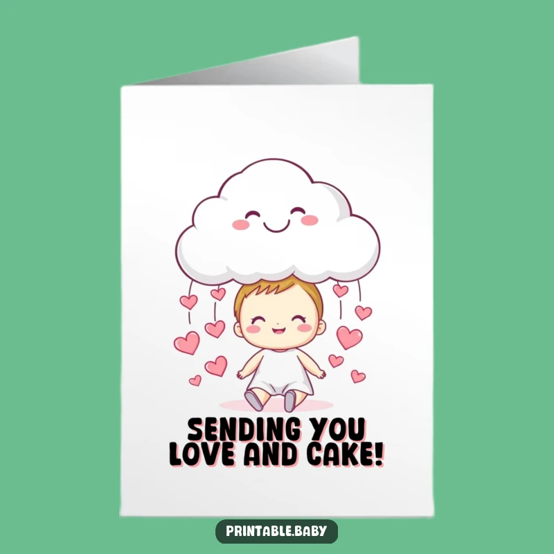 Free Printable Birthday Card: Smiling Cloud Raining Hearts, Sweet Downloadable Gift