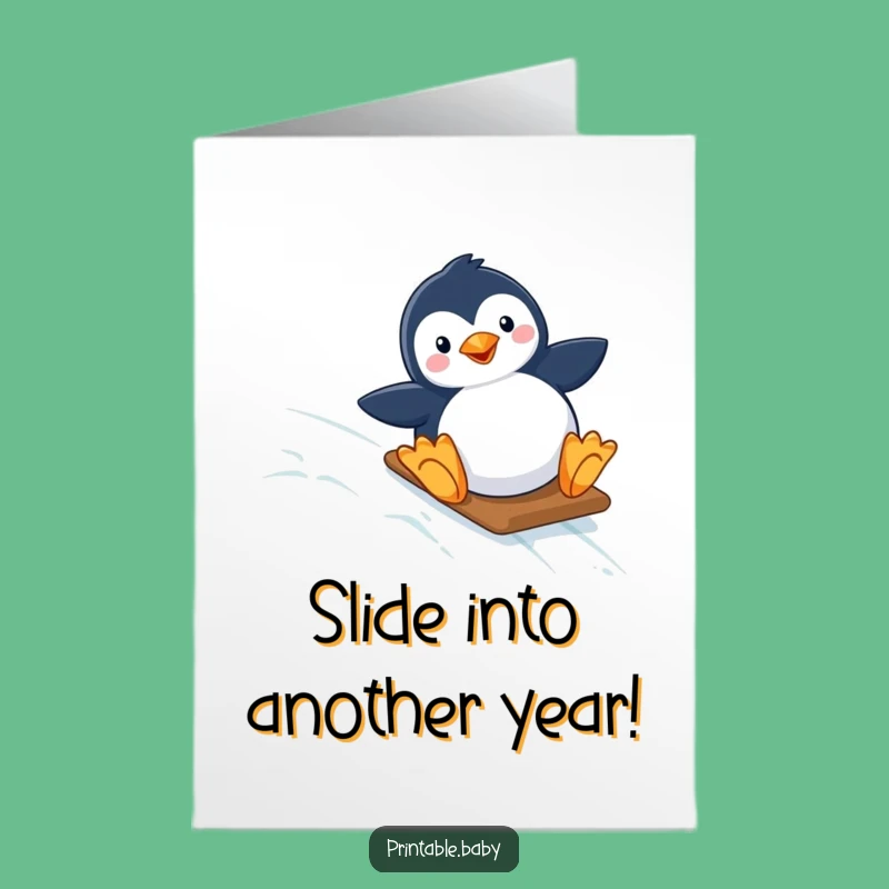 Free Printable Penguin Birthday Card: Funny Sliding Adventure Downloadable Gift