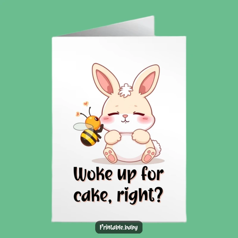 Funny Free Printable Birthday Card: Sleepy Bunny Startled, Hilarious Animal Downloadable Gift