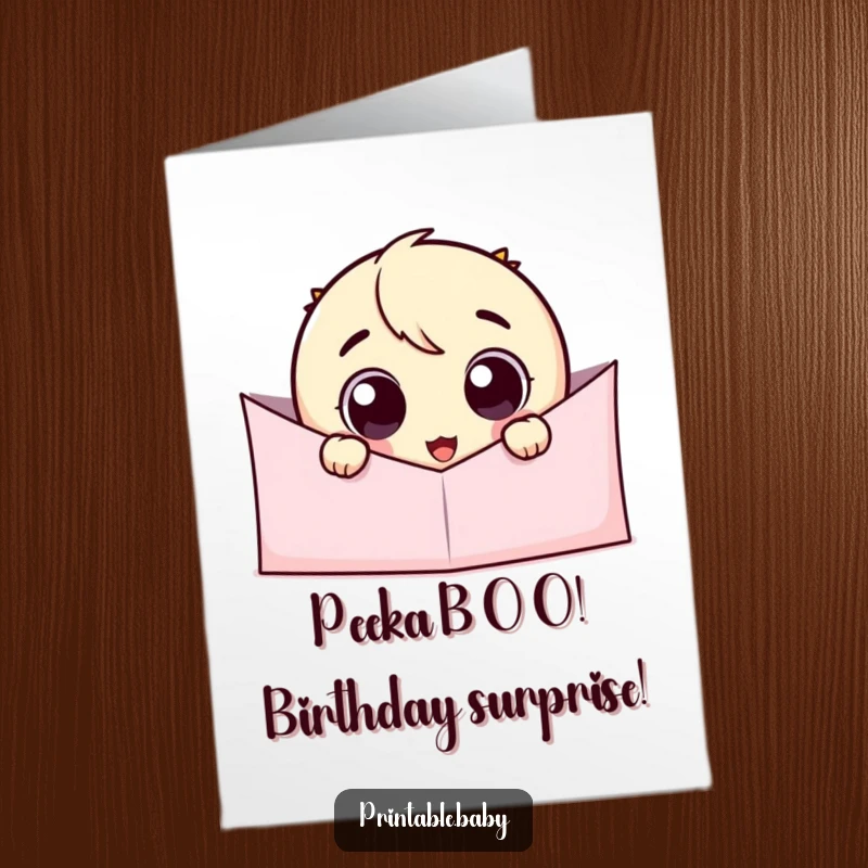 Funny Free Printable Birthday Card: Googly eye character peeking from paper fold, expressing delight, perfect DIY gift.