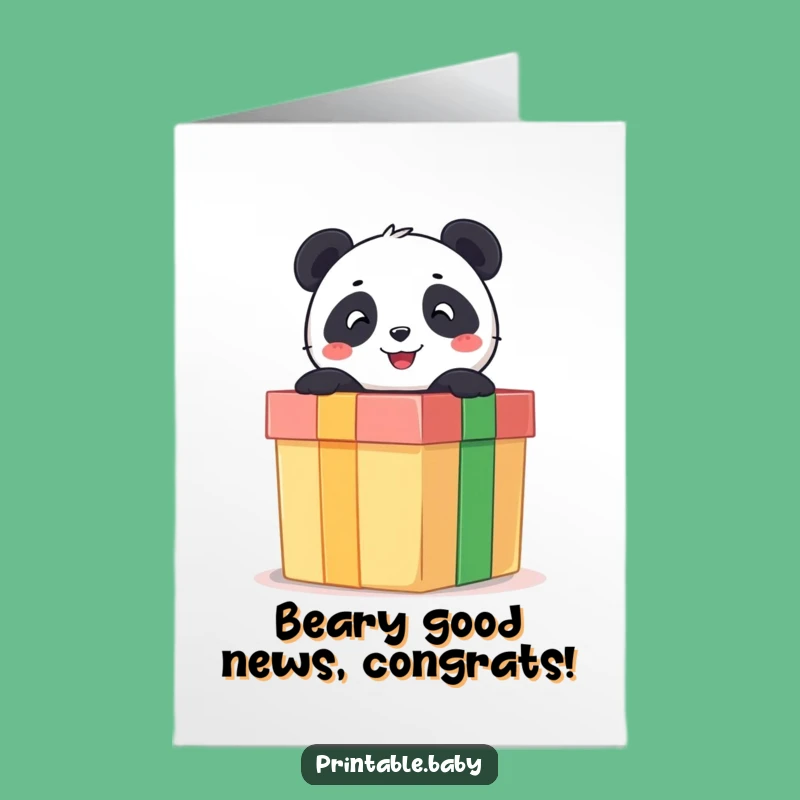 Free Printable Congrats Card: Panda Gift Box Surprise Downloadable