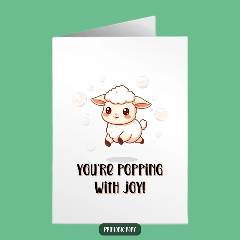 Free Printable Congrats Card: Skipping Lamb, Bubbly Wishes Downloadable Gift for Celebrations