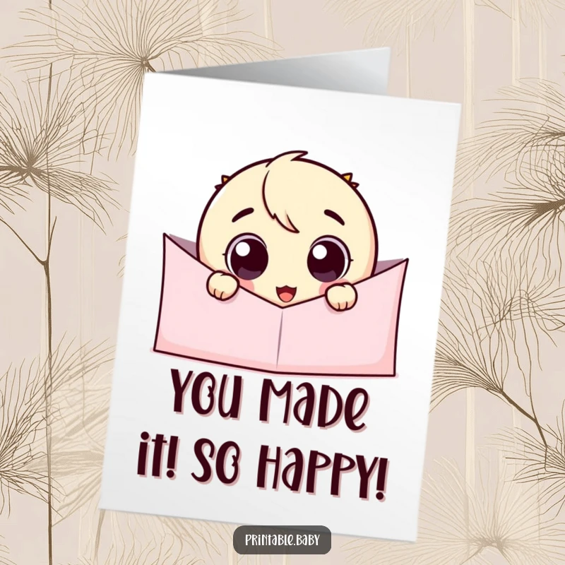 Funny Free Printable Congrats Card: Googly eye character peeking out, conveying pure delight and excitement, DIY gift.