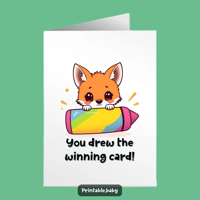 Free Printable Congrats Card: Fox Cub Crayon Surprise Downloadable
