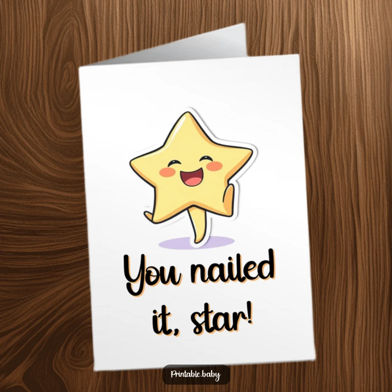 Funny Free Printable Star Congratulations Card: A laughing star character performs an energetic cartwheel with glee.