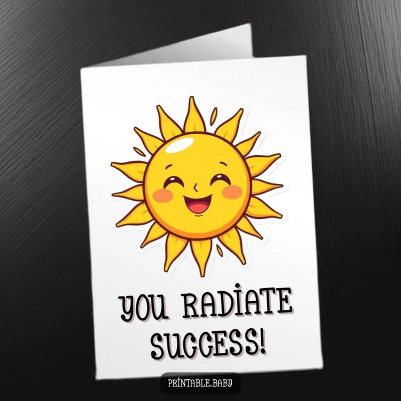 Funny Free Printable Congratulations Card showcasing a happy sun character beaming brightly over a joyful outline.