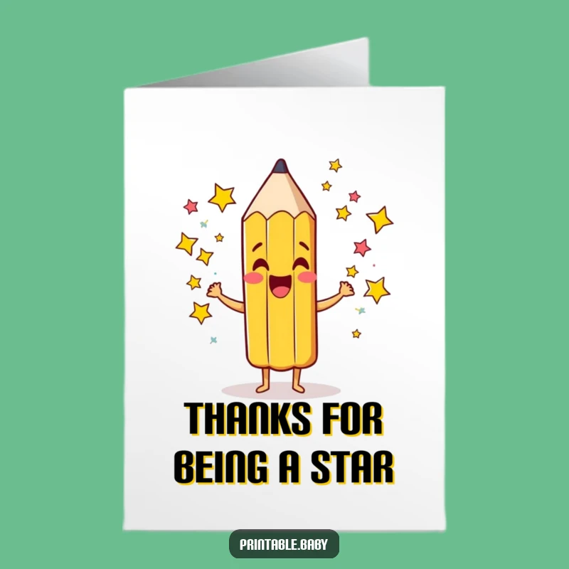 Free Printable Funny Thank You Card: Pencil's Starry Thanks Downloadable Gift