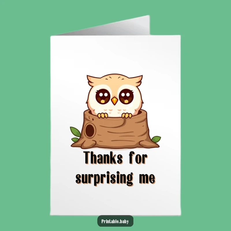 Free Printable Owl Thank You Card: Surprised Peek LOL Downloadable Gift
