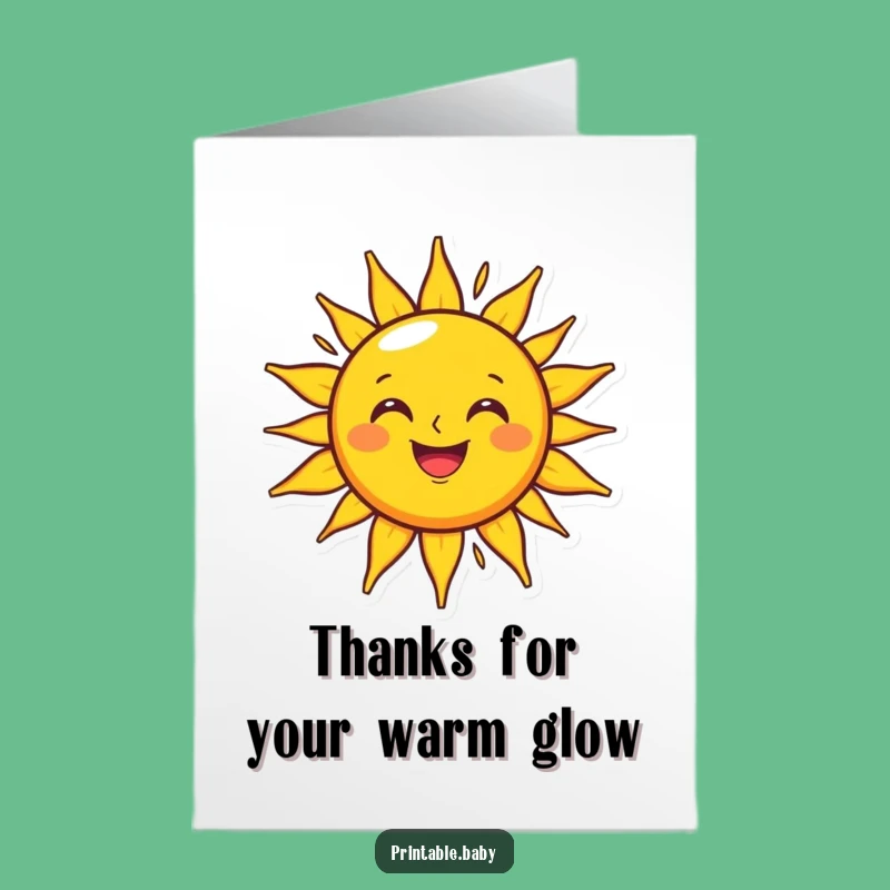 Free Printable Thank You Card: A Grinning Sun Says Thanks with Warmth