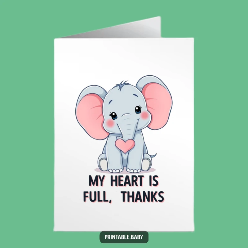 Free Printable Thank You Card: Baby Elephant Heart Trunk Expresses Thanks