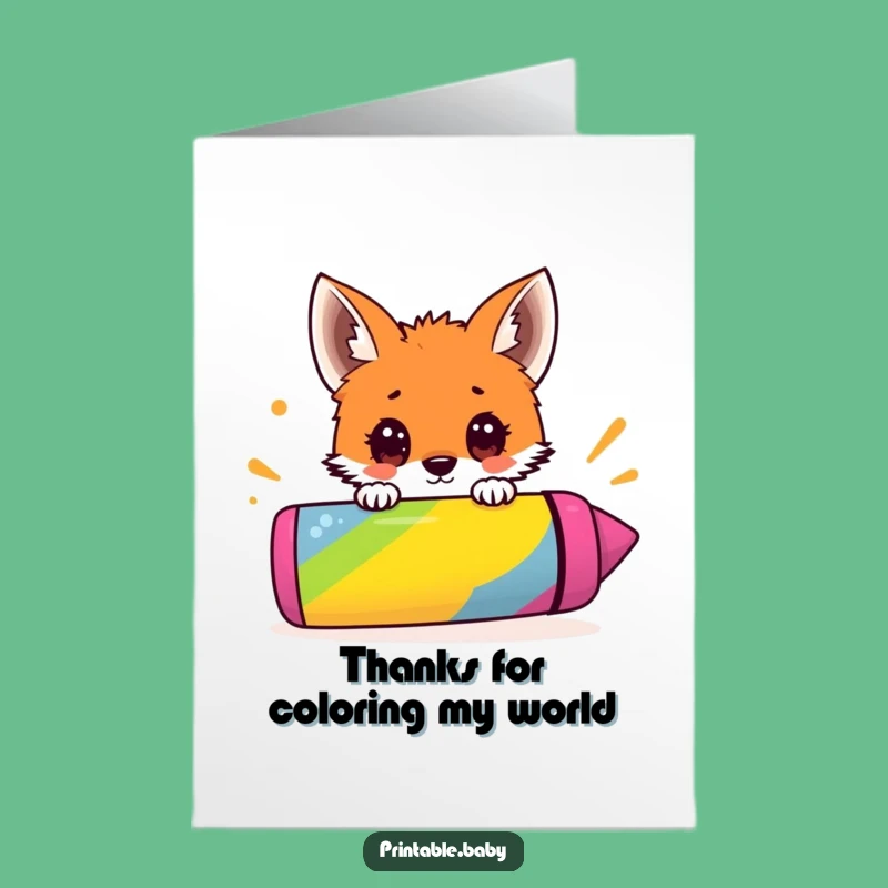 Free Printable Thank You Card: Fox Cub Crayon Art DIY