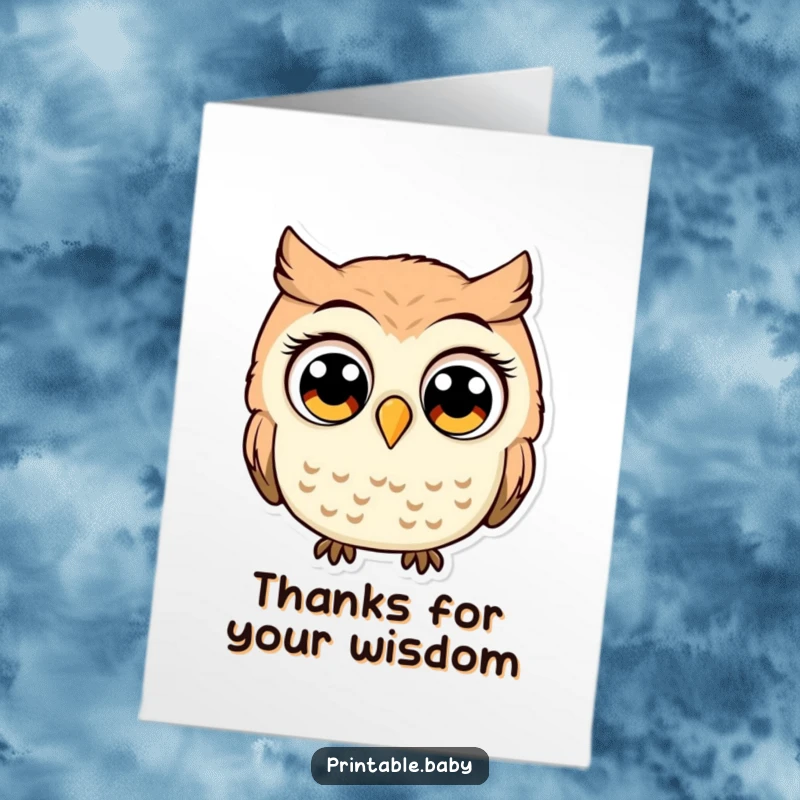 Funny Free Printable Thank You Card featuring a very surprised owl with its eyes wide open.
