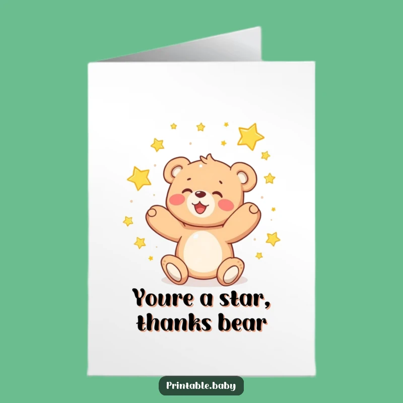 Free Printable Thank You Card: Star Bear, Grateful Downloadable Message