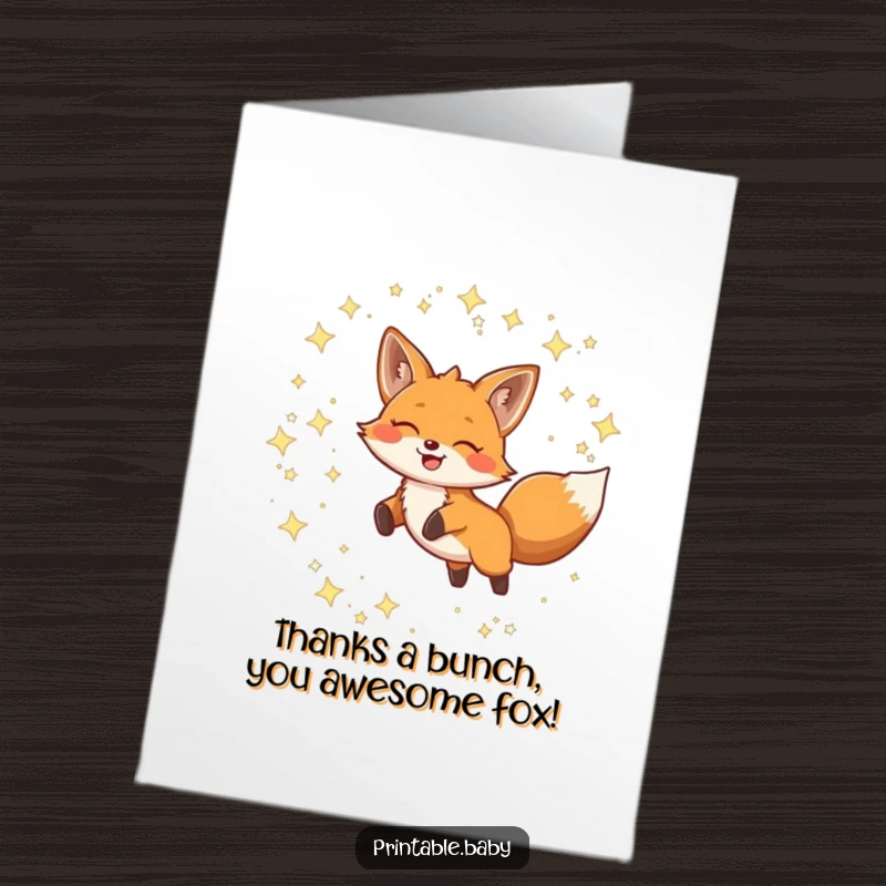 Funny Free Printable Thank You Card: Smiling fox leaping through starry constellations, expressing heartfelt thanks.