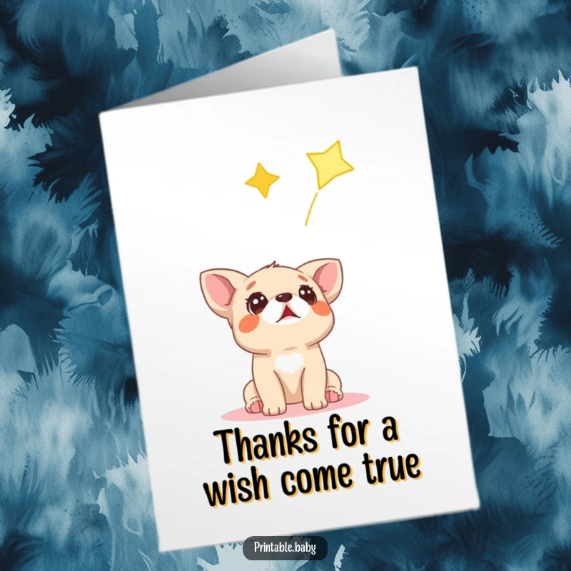 Funny Free Printable Thank You Card: A surprised puppy looking at a falling star, a unique way to send thanks.